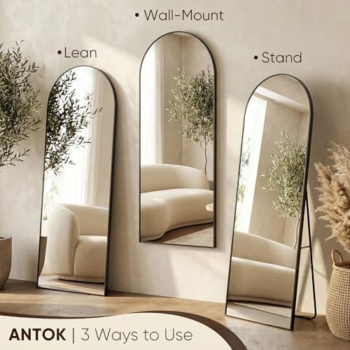 Antok 71" x28” Arched Full Length Floor Mirror, Black Aluminum Frame, Free Standing/Wall Mount/Leaning for Bedroom, Living Room, Dressing Room 5