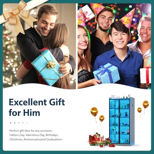 Lvifur 65" Display Cabinet with Lights, 5 Tier Curio Cabinets Bookcase with Adjustable Shelves, Tall Storage China-Cabinet with Human Body Induction for Living Room (Grey) 9