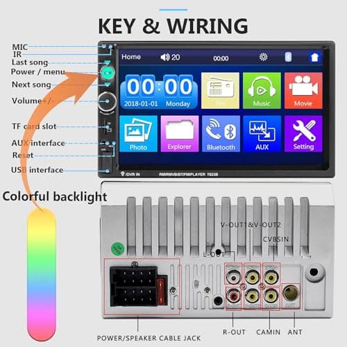 Podofo Car Stereo Double Din Car Radio 7 Inch MP5 Player with HD Touch Screen Digital Display Bluetooth Multimedia Support PhoneLink USB SD Aux-in 2 Din Autoradio with Backup Camera 6