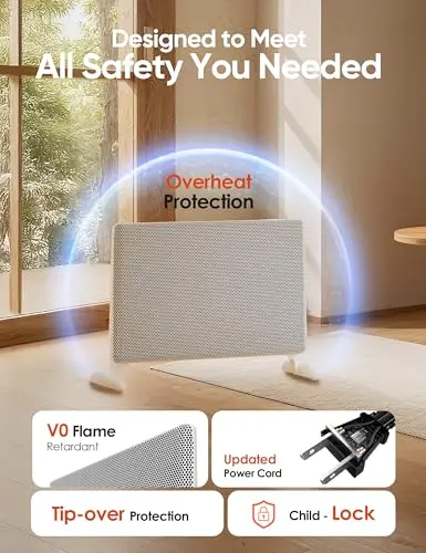 Ballu Mica Infrared Space Heater Indoor Use,Large Room Panel Heater with Programmable Thermostat,WiFi App Control,Portable Stand or Wall Mount,Energy Efficient Smart Quiet Heater,Work with Alexa,White 7