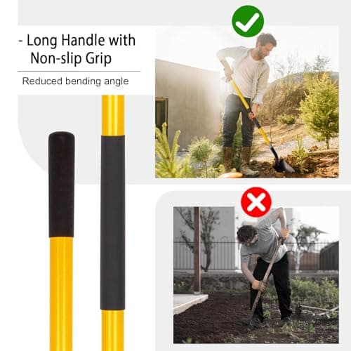 VNIMTI Heavy Duty Gardening Shovel, 56 Inch Round Blade with Fiberglass Handle (Yellow) 5