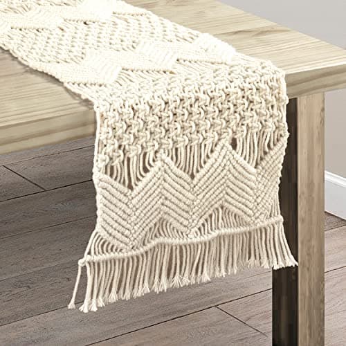 Lush Decor Boho Macrame Handcrafted Indoor/Outdoor Washable Water Repellent Runner, 13" x 72", Neutral