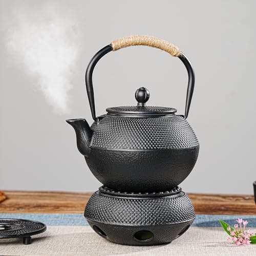 Sungmor Black Cast Iron Teapot Warmer - Japanese Tea Heater Base with Candle Holder, Heat Retaining Stand for Tetsubin or Glass & Ceramic Teapots 5