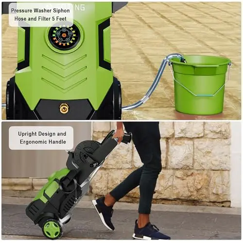 2025Upgraded Electric Pressure Washer with Adjustable Touch Screen 5000PSI 3.3GPM/8 Level, 4 Quick Connect Nozzles,Inlet Hose&Filter&500 ml Foam Cannon for Cars/Fences/Driveways/Home Cleaning 7