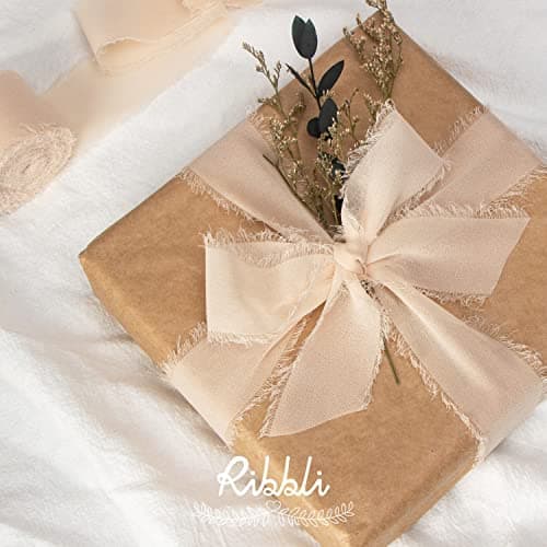 Ribbli Chiffon Ribbon - 1.5 inch x 30 Yard Handmade Silk, White/Ivory/Nude Fringe Chiffon for Wedding Invitations, Gift Wrapping, Bridal Bouquets, Flower Arrangement Decoration 6