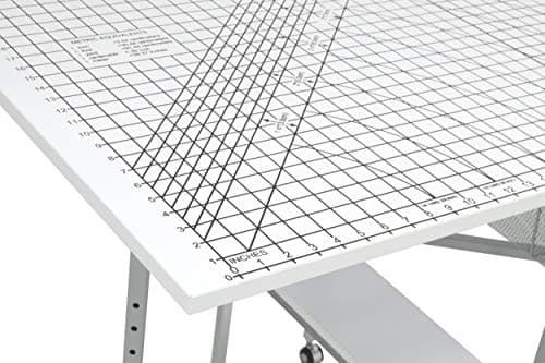 Sew Ready Foldable Hobby and Cutting Grid Table - 58.75" W x 36.5" D White Arts and Crafts Table with Grid Top and Silver Storage Drawers 7