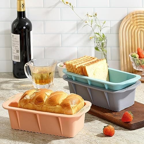 MONGSEW 3PCS Silicone Bread Loaf Pan, Non-Stick Bread Pans for Baking, Easy Release Loaf Pan, Great for Homemade Bread, Cakes, Brownies, Dishwasher Safe (3 Colors, Nesting Design) 6