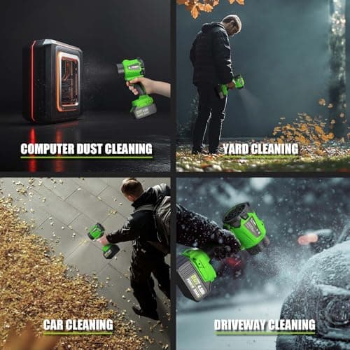 Leaf Blower Cordless - Lightweight Electric Handheld Blower with Battery and Charger, 3 Speed Mode, Blowers for Lawn Care, Patio Cleaning, Dust Cleaner (Dark Green) 7