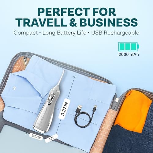 Rechargeable Water Flossers for Teeth Cordless with 5 Modes, 8 Tips, 300ml Tank, 60~140 Psi & Ipx7 Waterproof - Portable Water Flosser for Braces, Gums, Tonsils & Travel Dental Care Oral Irrigator 6