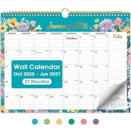 Calendar 2026-2027, Monthly Wall Calendar Runs Until June 2027, 11.5" x 14.7", Spiral Binding Hanging Wall Calendar, Perfect for Home or Office,Floral