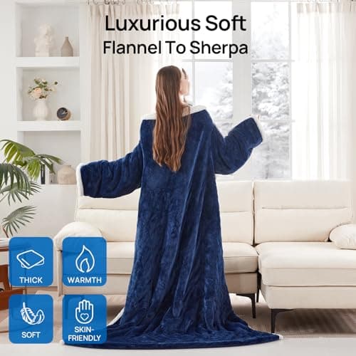 Westinghouse Electric Snuggle Throw Blankets with Foot Pocket, Wearable Heated Blanket with Sleeves, 6 Heating Levels & 2 to 10 Hours Heating Time Settings, 50 * 70"+18", Navy 6