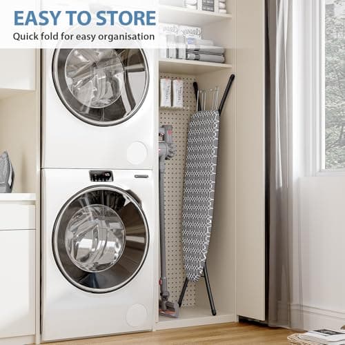 KINGBOARD Foldable Ironing Board Full Size, Iron and Ironing Board Set Standard Size, Iron Boards with Ironrest & Adjustable Height,Heavy Duty Iron Table Stand with Metal Legs &Thick Cover,43x13 Gray 7