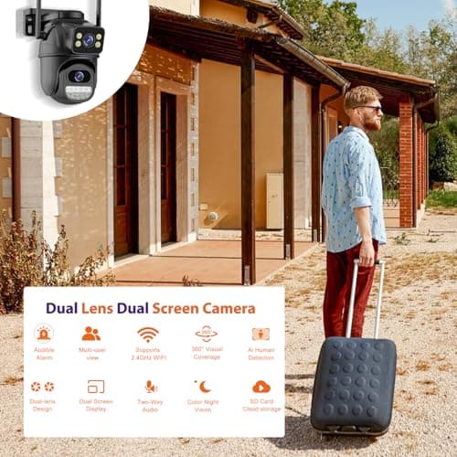 Security Camera Outdoor 2.4G WiFi PTZ Outdoor Camera Dual Lens Home Security Cameras Linkage 360°View 4MP Plug-in Cable Two-Way Talk,AI Detection,Full-Color Night Vision,Auto Tracking,24/7 Recording 5