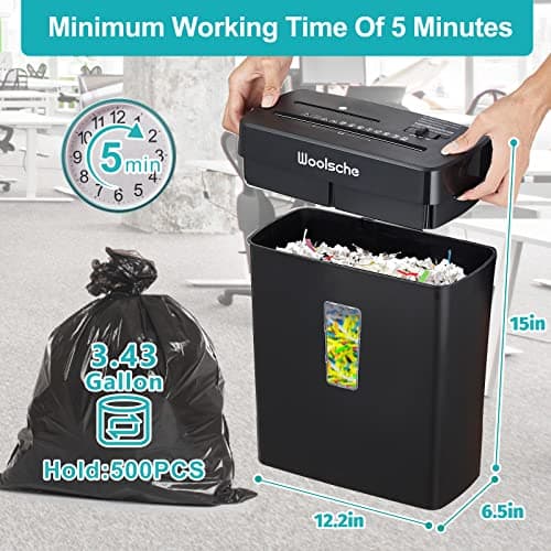 Woolsche Paper Shredder,10-Sheet Cross Cut with 3.43-Gallon Basket, P-4 Security Level,3-Mode Design - Shreds CD and Credit Card,Durable,Fast and Jam Proof for Home Office (ETL Certified) 5