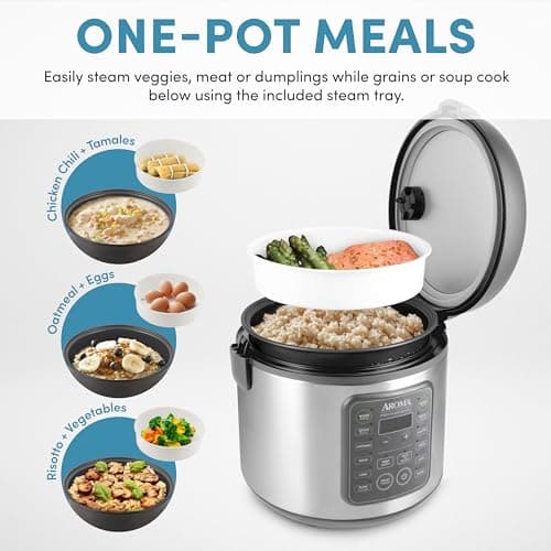 AROMA Professional Digital Rice Cooker, 10-Cup (Uncooked) / 20-Cup (Cooked), Multicooker, Slow Cooker, Steamer, Oatmeal Cooker, Egg Cooker, STS, 5 Qt, Gray, ARC-5200SG 6