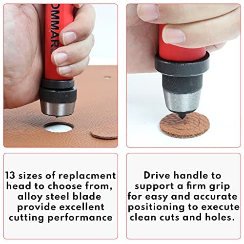 TOMMARS Hollow Punch Kit with Pin Point Punch Shaft Hole Cutter Set Gasket Punch Tools Gasket Cutter 14 PCS 5mm-35mm 3/16" to 1-3/8" 5