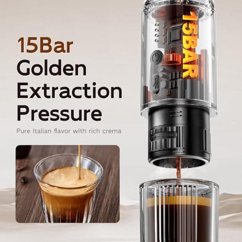 outohome Portable Electric Espresso Machine,15 Bar Self Heating Outdoor Coffee Maker, Travel Coffee Machine for Camping With Ground Coffee and NS Capsule for RV, Office,Car Coffee with carry Bag 5