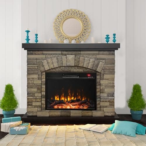 Cloud Mountain Electric Fireplace with Mantel, Tall Fire Place Heater Freestanding with Remote Control Timer LED Flame for Living Room Bedroom