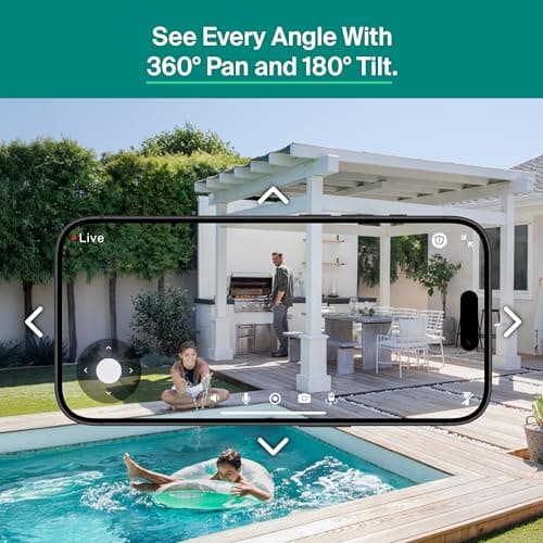 Arlo Essential Pan Tilt Security Camera 2K + 6 Months of Secure Plus Plan - Wired Plug-in Power Outdoor Camera, Person Recognition, Package Detection, Animated Preview, Auto Motion Tracking, 1 Cam 6