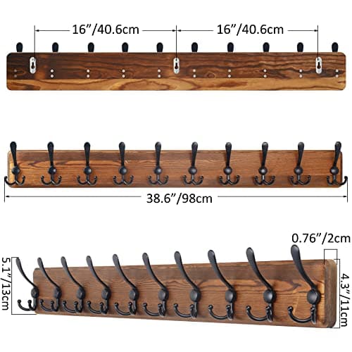 SKOLOO Rustic Large Coat Rack Wall Mount-38.6'' Long Coat Rack for Wall, Wood Coat Rack Hook, Farmhouse Coat Hanger Wall Mount for Hanging Jacket Coat 6