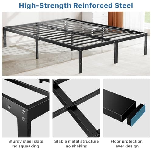 OLIXIS Metal King Bed Frame - 14in High with Storage Space, No Box Spring Needed with Sturdy Steel Slat Support, 2200LBS Heavy Duty for Easy Assembly, Black for Bedroom 5