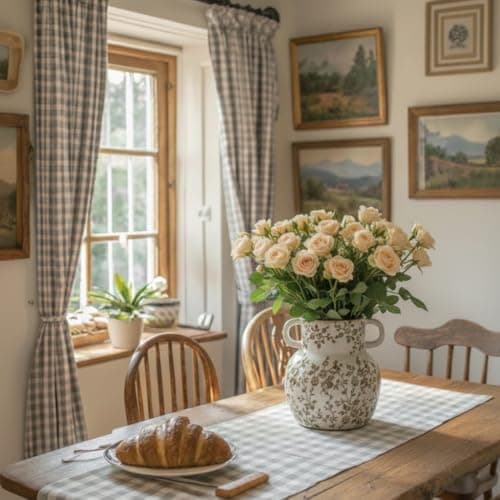 JIEMEI HOME Kitchen Utensil Holder with Handle, 6.85" Stable Pastoral Floral Ceramic Utensil Crock for Countertop, Utensil Organizer with Cork Bottom, Spatula Holder For Kitchen Decor, Green and Beige 5