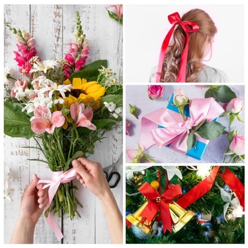 Flezoo 25 Yards Red Satin Ribbon 1 1/2inch, Single Face Polyester Silk Fabric Hair String Ribbon for Craft, Flower Bouquets, Gift Wrapping, Wedding, Bow Making and Valentines Decoration 6