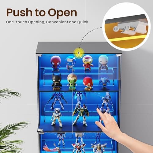 Lvifur Display Cabinet with Glass Doors, 66" Curio Cabinet with Lockable, 4-Tier Bookcase with 3 Color Lights for Collectibles, Storage Cabinets with Human Body for Books, Toys, Black 8