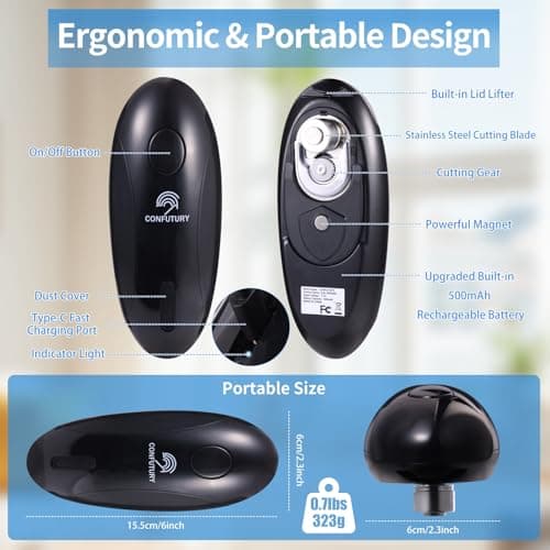 Can Opener Electric - Upgraded One-Touch Automatic, Smooth Edge, USB-C Rechargeable, Perfect for Seniors (Black) 5