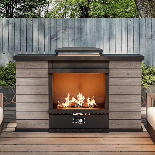 MaxMulti Outdoor Propane Fireplace, 50,000 BTU Gas Fire Pit with Ceramic Logs, Rain Cover, 63 Inch Steel Metal Smokeless Fireplace for Patio, Deck, CSA Certified (63 x 41 Inch) 7