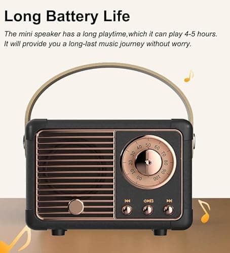 Baolira Retro Bluetooth Speaker, Portable Wireless Speaker with Crystal Clear Stereo Sound and Rich Bass,Retro Decor for Desk Bedroom Kitchen, Birthday Gifts for Women Men Teens (Black) 5