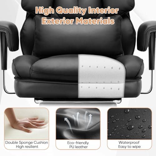 Sweetcrispy Executive Home Office Desk Chair Ergonomic Big Tall High Back with Footrest & Lumbar Support, Reclining Height Adjustable Comfy PU Leather Computer Gaming with Swivel Wheels, Black 7