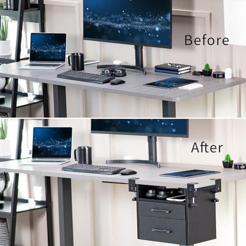 VIVO Corner Clamp-on Under Desk Drawer and Shelf System, Office Accessory Holder for Supplies, Gaming Devices, and More, Multi-Level Storage, Workstation Organizer, Black, DESK-DR3C 8