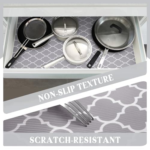 Glotoch Shelf Liner for Kitchen Cabinets Non Adhesive, 12" x20FT(240 Inch) Non Slip Drawer Liners, Waterproof Shelf Paper Closet Liners for Refrigerator Gray 7