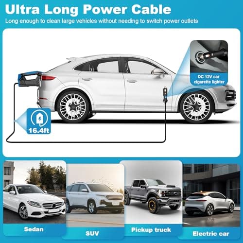 Car Vacuum - Portable Vacuum Cleaner with 16.4ft Cord, Bag, LED Light & Attachments - DC 12V High Power Small Vacuum, Car Accessories 5