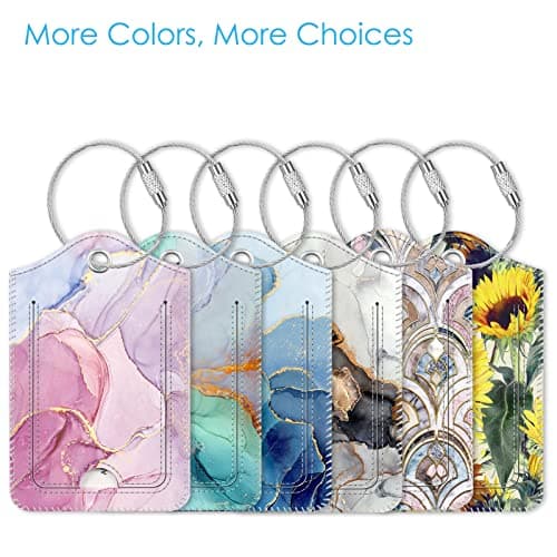 Fintie Luggage Tags, Privacy Cover ID Label with Stainless Steel Loop and Address Card for Travel Bag Suitcase - Glittering Marble (2 Piece) 7