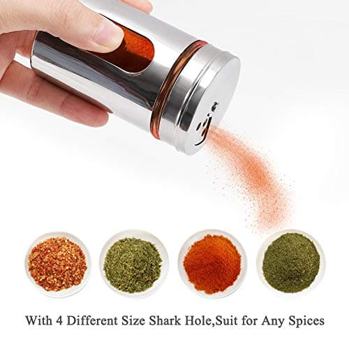 Accmor 2pcs Salt and Pepper Shakers,Stainless Steel Shaker for Salt Powder Sugar Cinnamon Pepper, Spice Dispenser with Adjustable Pour Holes,Silver 5