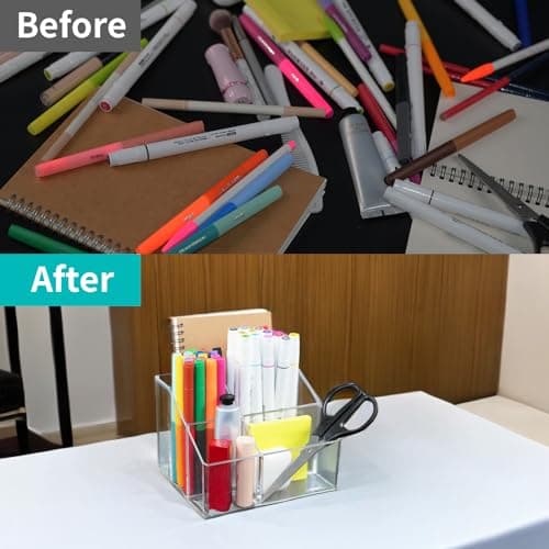 HSYMQ Acrylic Desk Organizers, Clear Pen Holder and Pencil Holder Display Stand for Office, School and Home 7