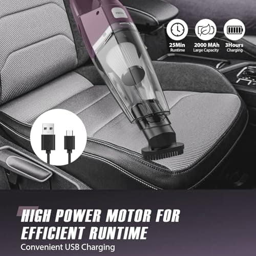 Bossdan Car Vac Portable with 8KPA & Multi Accessories & Low Noise, Lightweight Hand Held Vacuum Cordless Rechargeable for Car/Home/Dust/Pet Hair 7