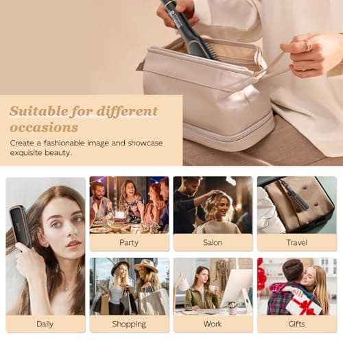 Nicebay Straightener Brush, Rotatable Temperature Adjustment Hair Straightening Brush, Auto-Off & Led Display Hair Straightener Comb for Women 7