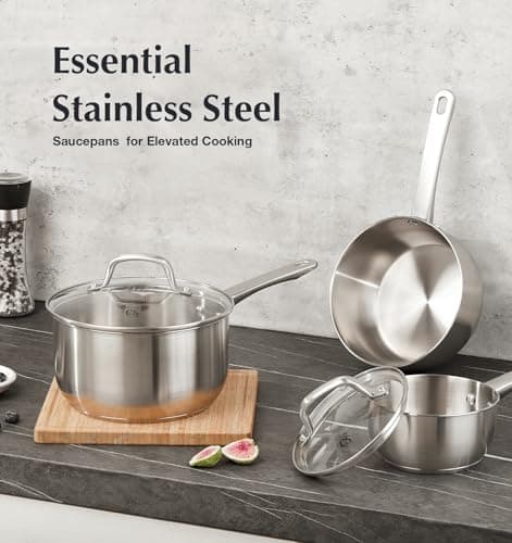 KOCH SYSTEME CS 1 Quart Stainless Steel Saucepan, 1 Quart Saucepan with Lid, Premium Steel Sauce Pan, Indutcion Sauce Pan with Lid, Small Sauce Pot, Stainless Steel Pot 1 QT, Oven Safe 8