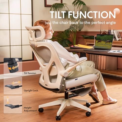 FLEXISPOT Foldex Ergonomic Office Chair, Folding Chair for Small Spaces with Lumbar Support, Flip-up Armrests, 3D Headrest, Desk Chairs with Footrest for Work,Video Game (Foam Seat, Cream) 7