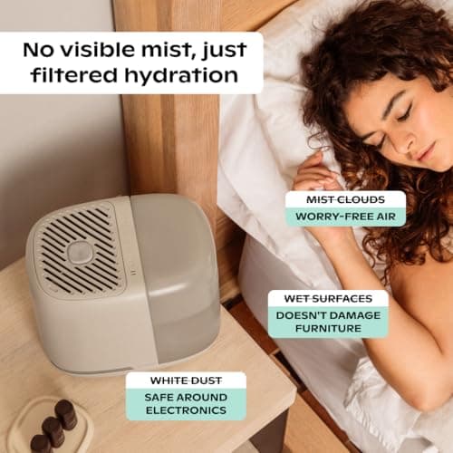 Canopy Bedside Humidifier 2.0, White, 36 HR Run Time, 2.5L Capacity - Reading Light & White Noise - Alleviate Symptoms of Allergies, Flu, Cold, Dry Skin - Humidifier, Filter, Power Cord & Adapter 6