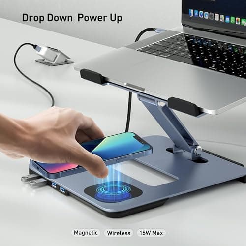 BENFEI Laptop Stand with USB C 6in1 Docking Station, 15W Magnetic Wireless Charger, USB 3.0 KVM Switch, HDMI 4K@60Hz, 4*USB3.0, 100 PD Compatible with MacBook Pro/Air, iPad Pro, XPS, Thinkpad 5