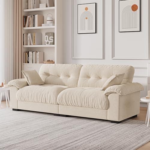 Howjoe 89" Extra Deep Comfy Couches for Living Room, Chenille Modern Loveseat Couch with 2 Pillows, Love Seat with Removable Backrest Covers, Pillow Top Arms Cloud Couch for Apartment, Beige 7