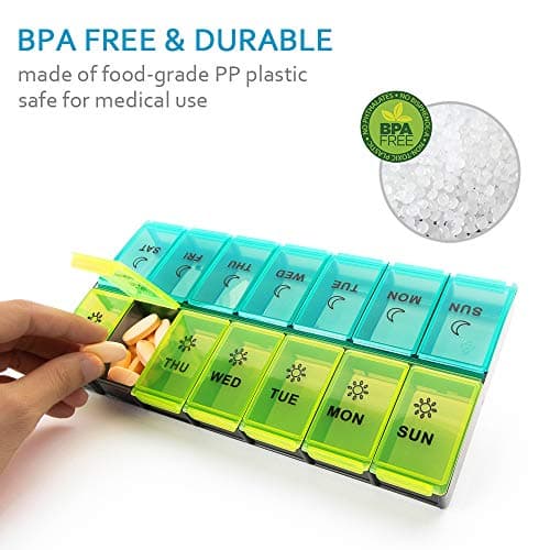 Mossime XL Large Daily Pill Organizer 2 Times a Day, Extra 7 Day Pill Box Am Pm, Weekly Day Night Vitamin Holder, Medicine Organizer, Big Pill Container, Medication Dispenser 14 Compartments 6
