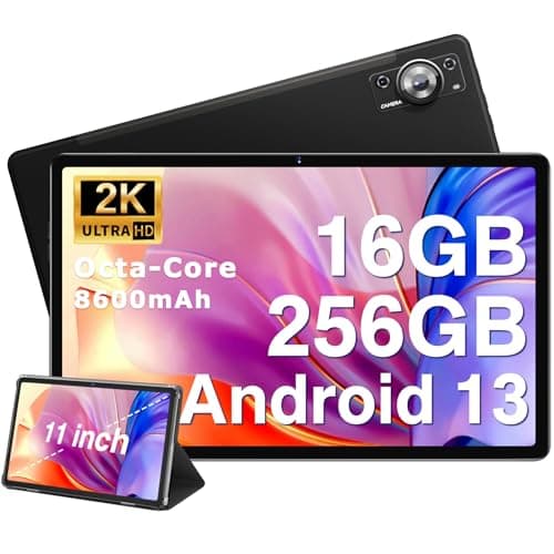 ZIOVO 2025 Tablet 11 inch Android 13 Tablets, 16GB RAM+256GB ROM+1TB Expand, Octa-Core 2.0GHz, 2K 2000 x 1200 FHD Display, 8600mAh, 13MP+5MP Camera, 5G+2.4G Wi-Fi/Bluetooth/with Case-Black