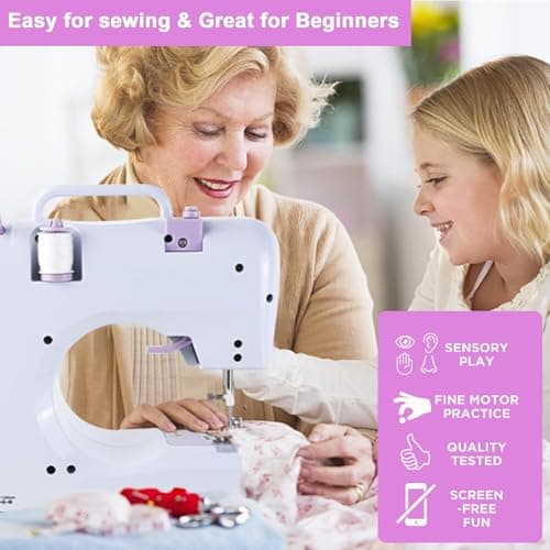 Sewing Machine for Beginners & Kids, Mini Portable Sewing Machines with 12 Built-in Stitch Patterns, 2-Speed Foot Pedal, Perfect for Teaching Daughter Granddaughter to Sew(Purple White) 7