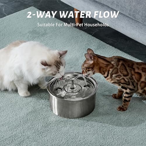 DOOOB Cat Water Fountain, 3.2L/108OZ Stainless Steel Pet Water Dispenser Automatic Metal Dog Drinking Fountains Water Bowl with Replacement Filters Ultra-Quiet Pump 5