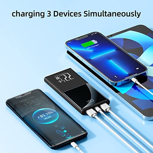 JONKUU Portable Charger 10000mAh, Power Bank 22.5W Fast Charge, Slim Battery Backup with USB C in/Out, LCD Display External Battery Pack for iPhone 16 15 14 13 12, Samsung, Google, Android etc 4